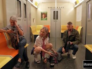 Small tits transsexual Emma Rose barebacks a adolescent in a subway