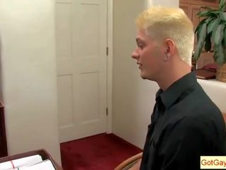 Blond guy sucking his boss for pay raise